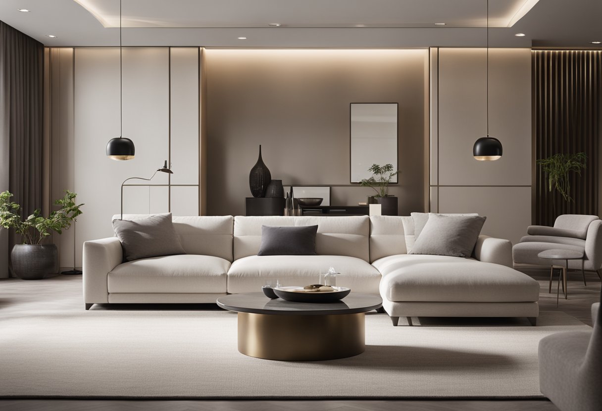 A modern, sleek interior with clean lines and a neutral color palette. A focus on minimalist furniture and strategic lighting creates a sense of sophistication and tranquility