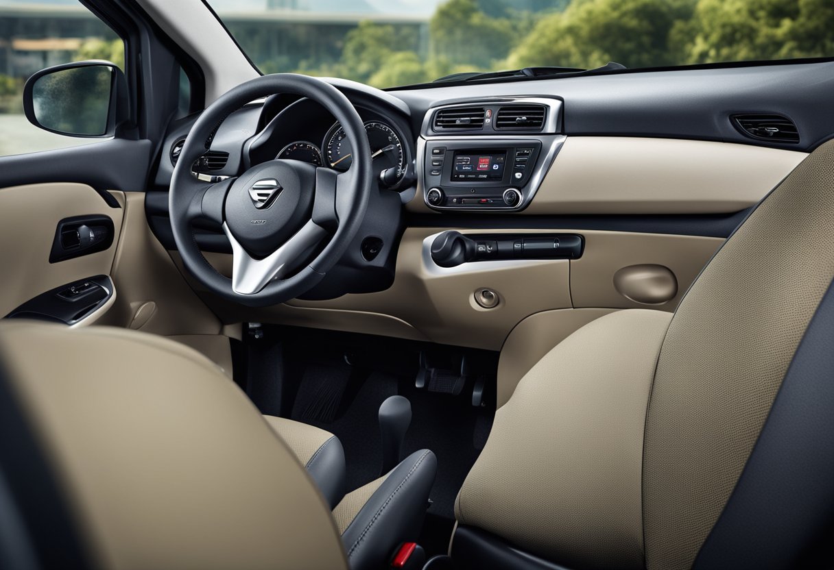 The Maruti Zen interior features a sleek dashboard, comfortable seating, and modern controls