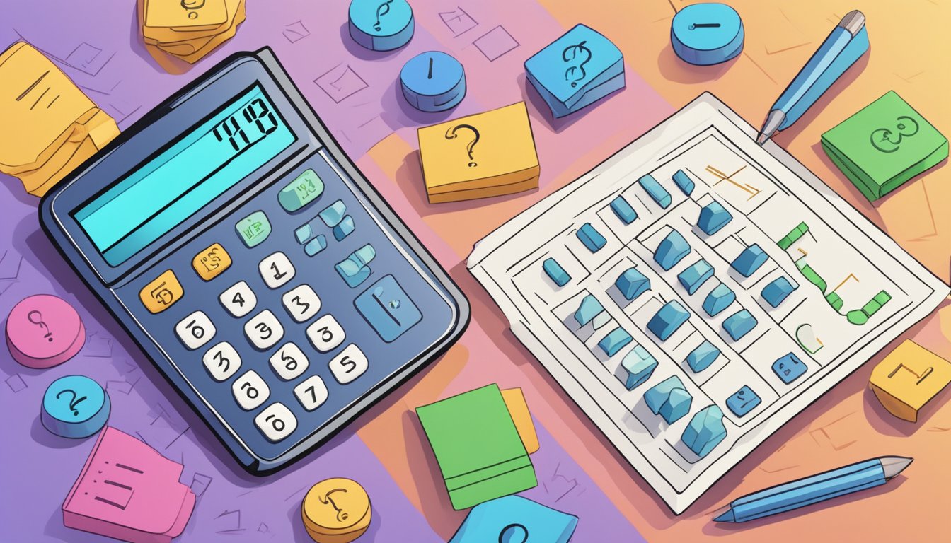 A calculator with a personal loan agreement, showing the effective interest rate, surrounded by question marks