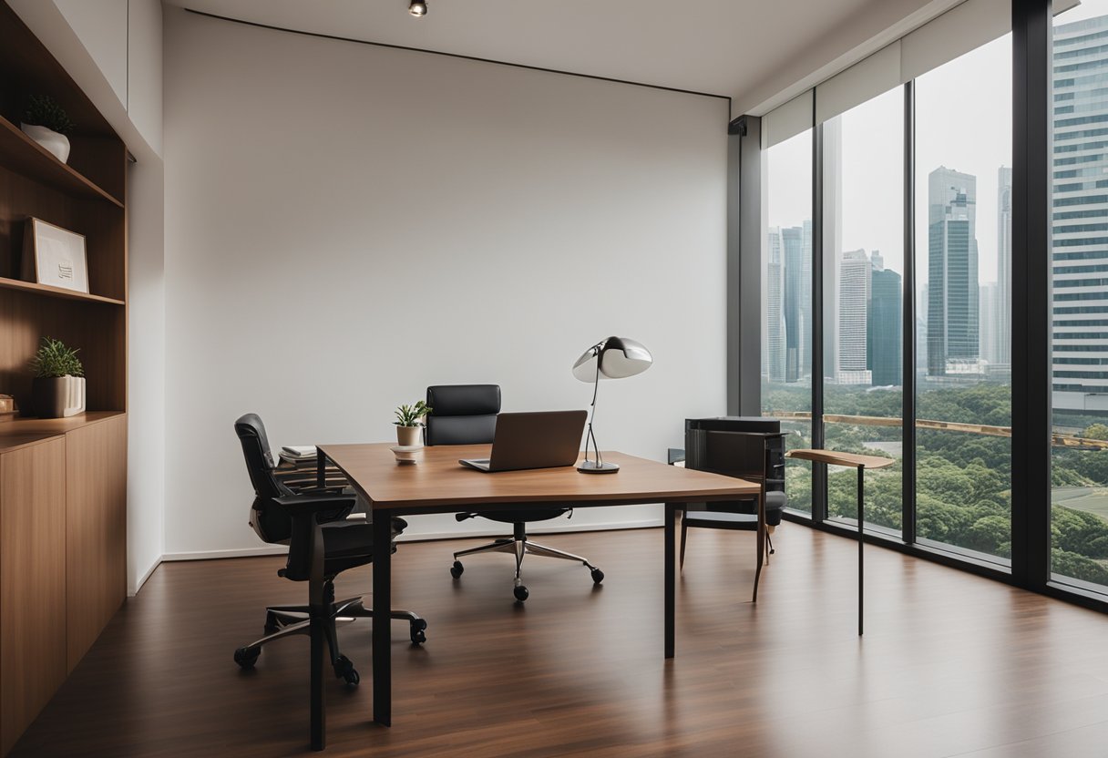 A modern, minimalist studio interior in Singapore with warm brown tones and sleek design elements
