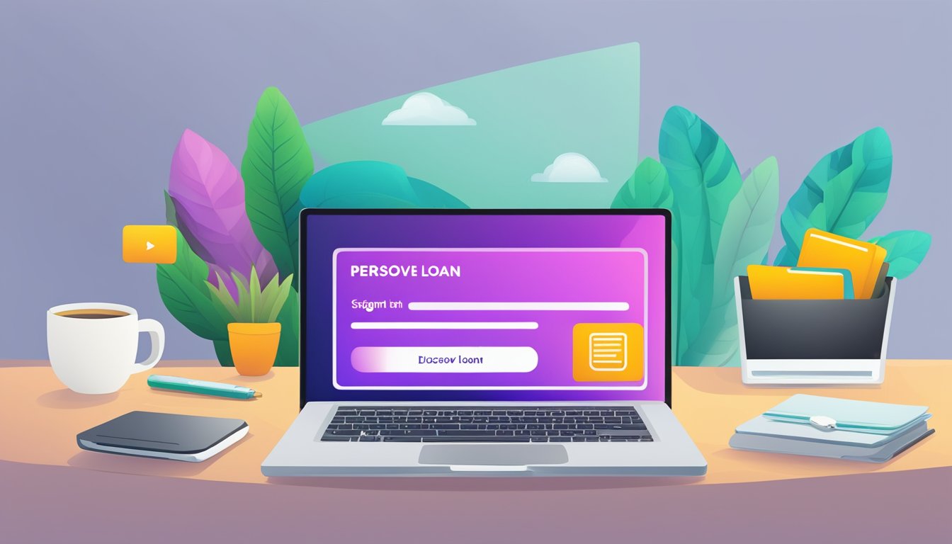 A laptop screen displaying the "Discover Personal Loan" login page with a username and password field, and a "Sign In" button