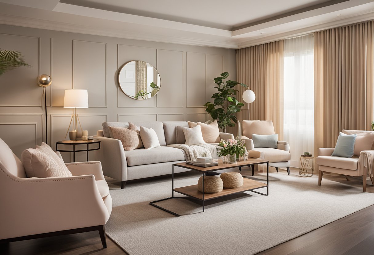The Camella Bella interior features modern furnishings, warm lighting, and a cozy ambiance. A neutral color palette with pops of pastel accents creates a welcoming atmosphere