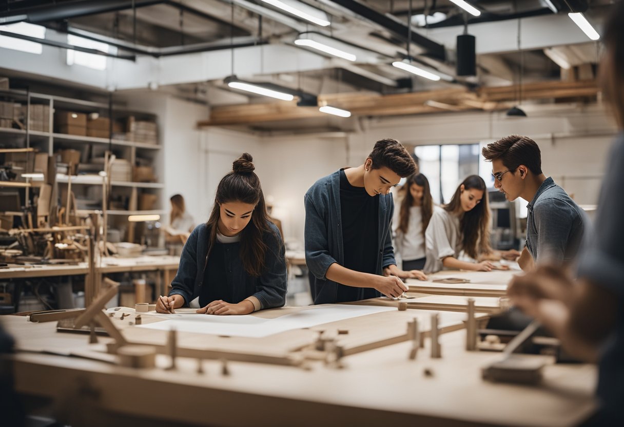 Students exploring design studios, drafting rooms, and model-making workshops at top interior design colleges in Australia