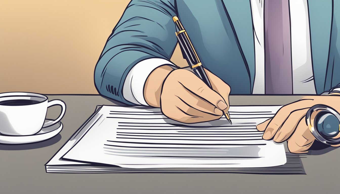 A hand signing a legal document for a personal loan