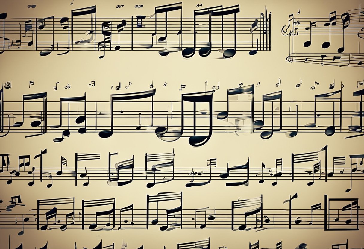 Various musical instruments and sheet music with different musical styles and chord progressions