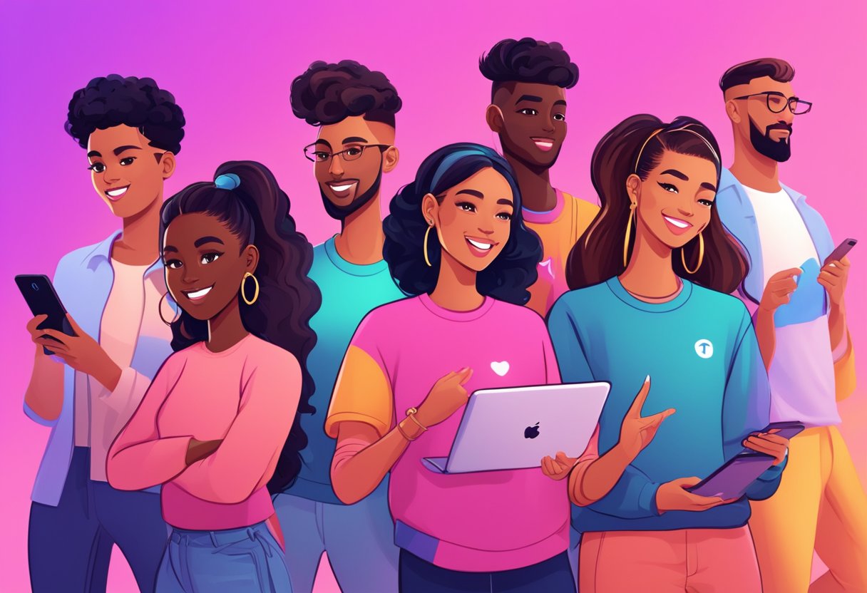 A diverse group of users engage with baddiehub on TikTok, scrolling through content and interacting with the app