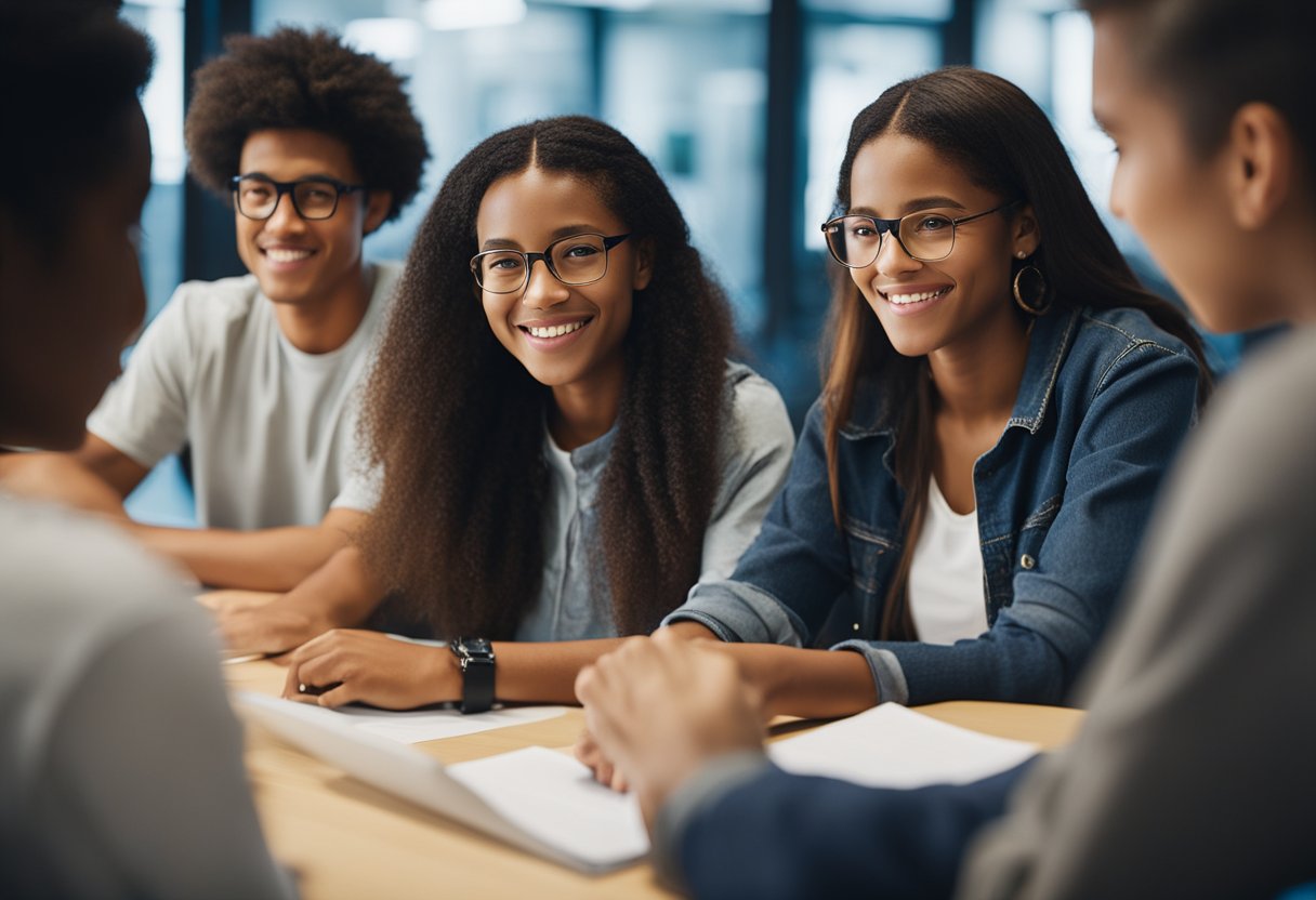 A group of teenagers engage in creative activities and discussions at a vibrant and modern learning space designed specifically for their personal growth and development