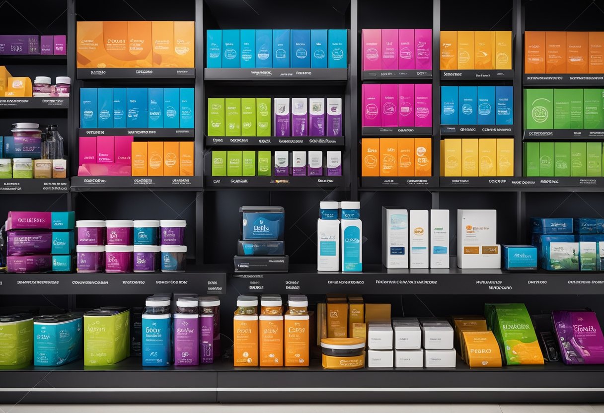 Colorful Mindvalley products arranged on a sleek, modern display shelf. Bright, engaging designs and innovative packaging catch the eye