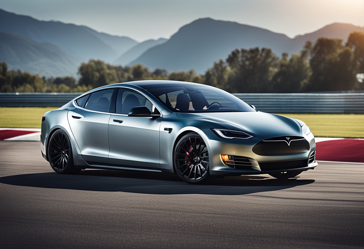 A Tesla Model S with customized Ludicrous Mode and performance enhancements, showcasing insane power and speed on a race track