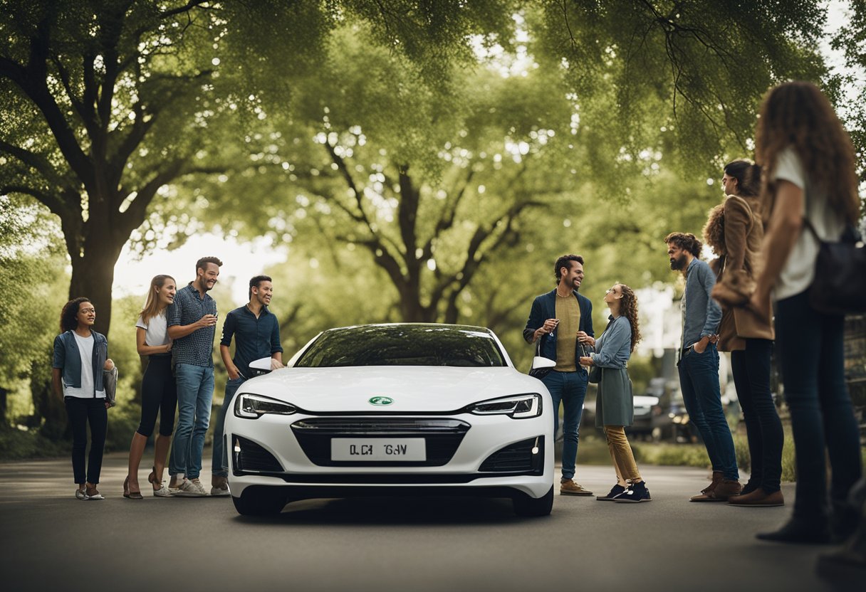 A group of Leaf owners gather, sharing stories and tips. A sense of camaraderie and passion for their electric vehicles is evident in the air