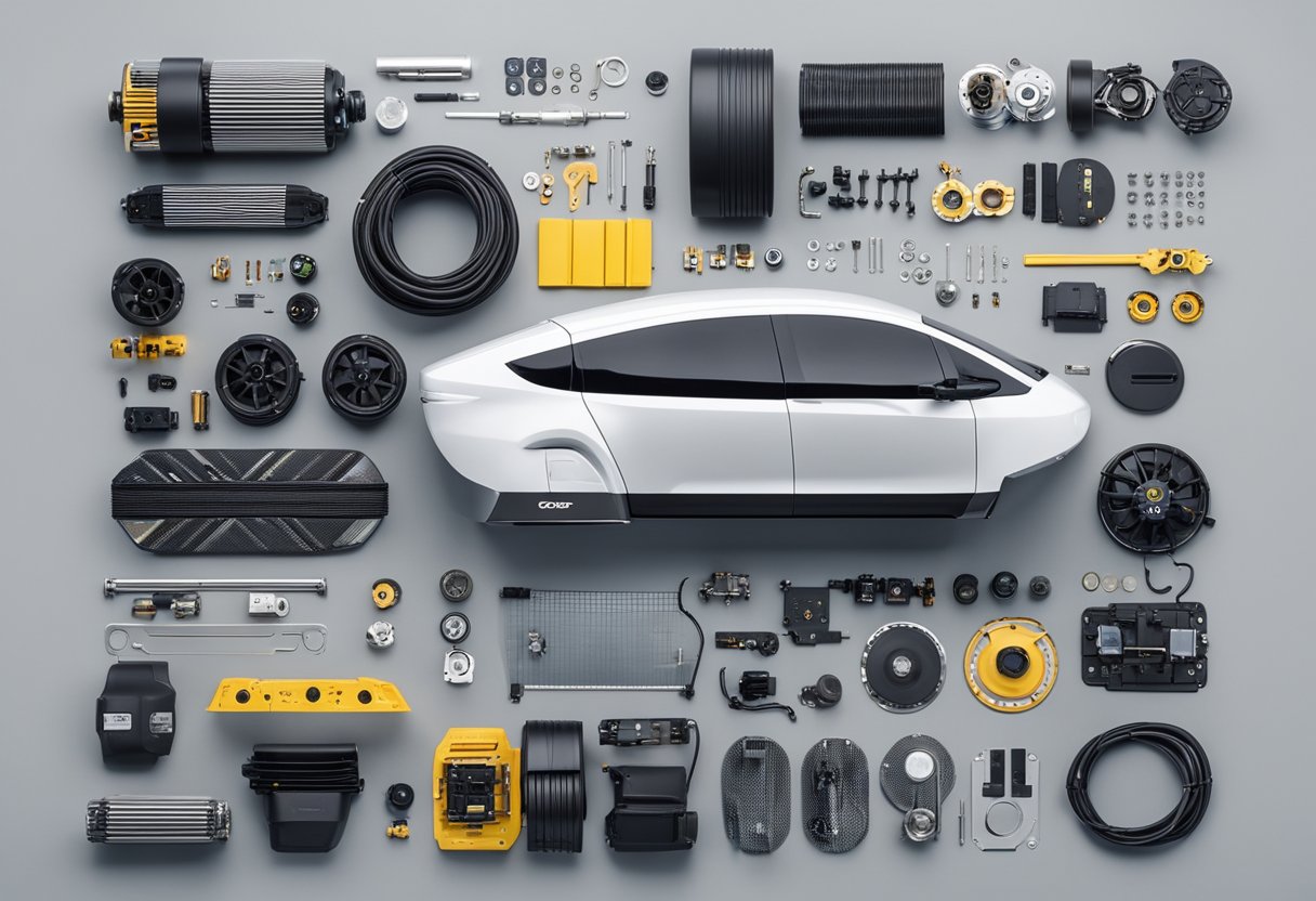 A Bolt EV is surrounded by various aftermarket performance parts, showcasing the evolution of the aftermarket scene for the electric vehicle