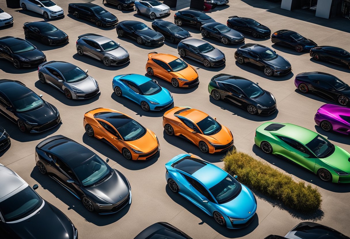 A vibrant community gathers around a display of custom Bolt EV performance parts, showcasing the cultural impact of aftermarket modifications