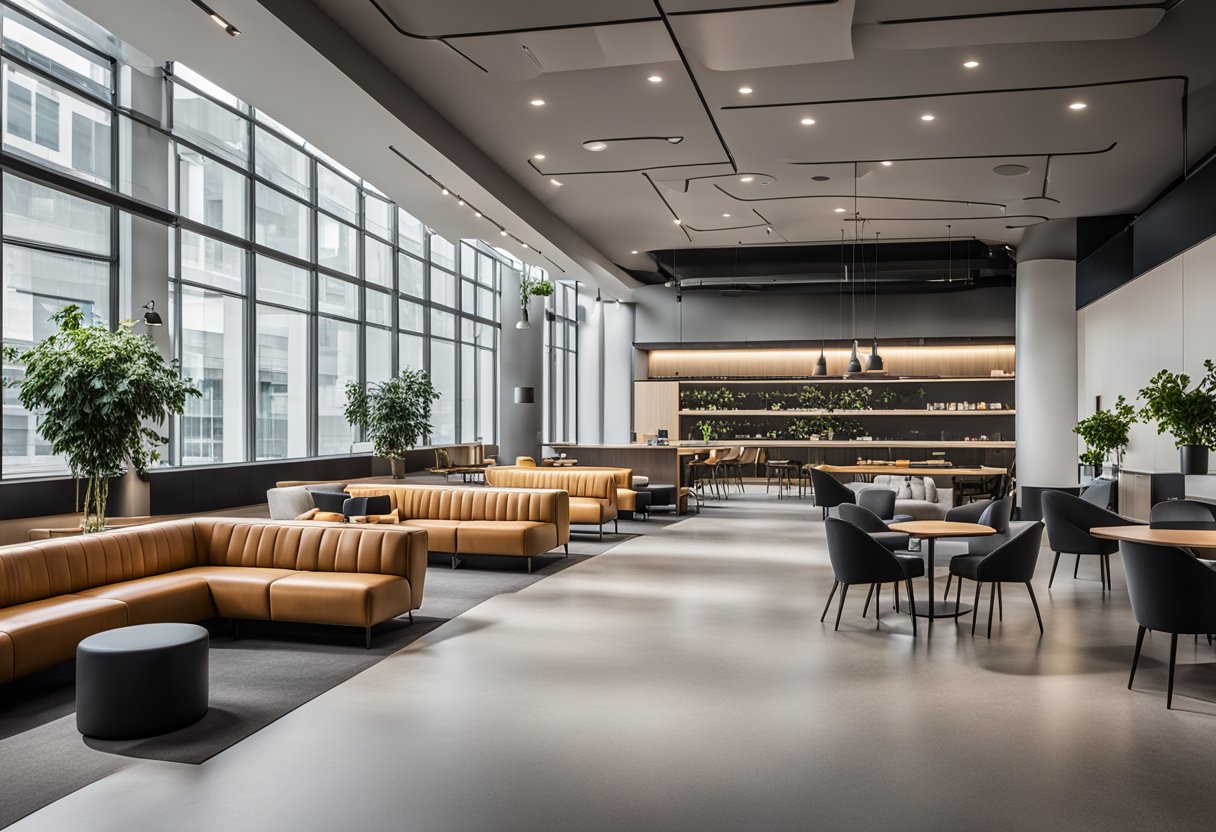The interior of the FAQ building is modern and sleek, with clean lines and minimalist decor. The space is well-lit with natural light, and there are comfortable seating areas for visitors