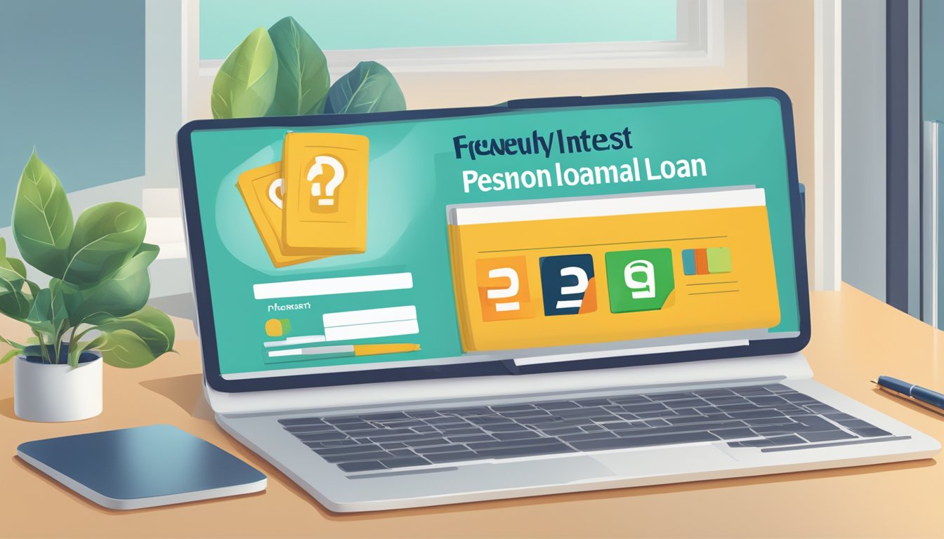 A bank logo with "Frequently Asked Questions" and "Lowest Interest Personal Loan" text on a computer screen