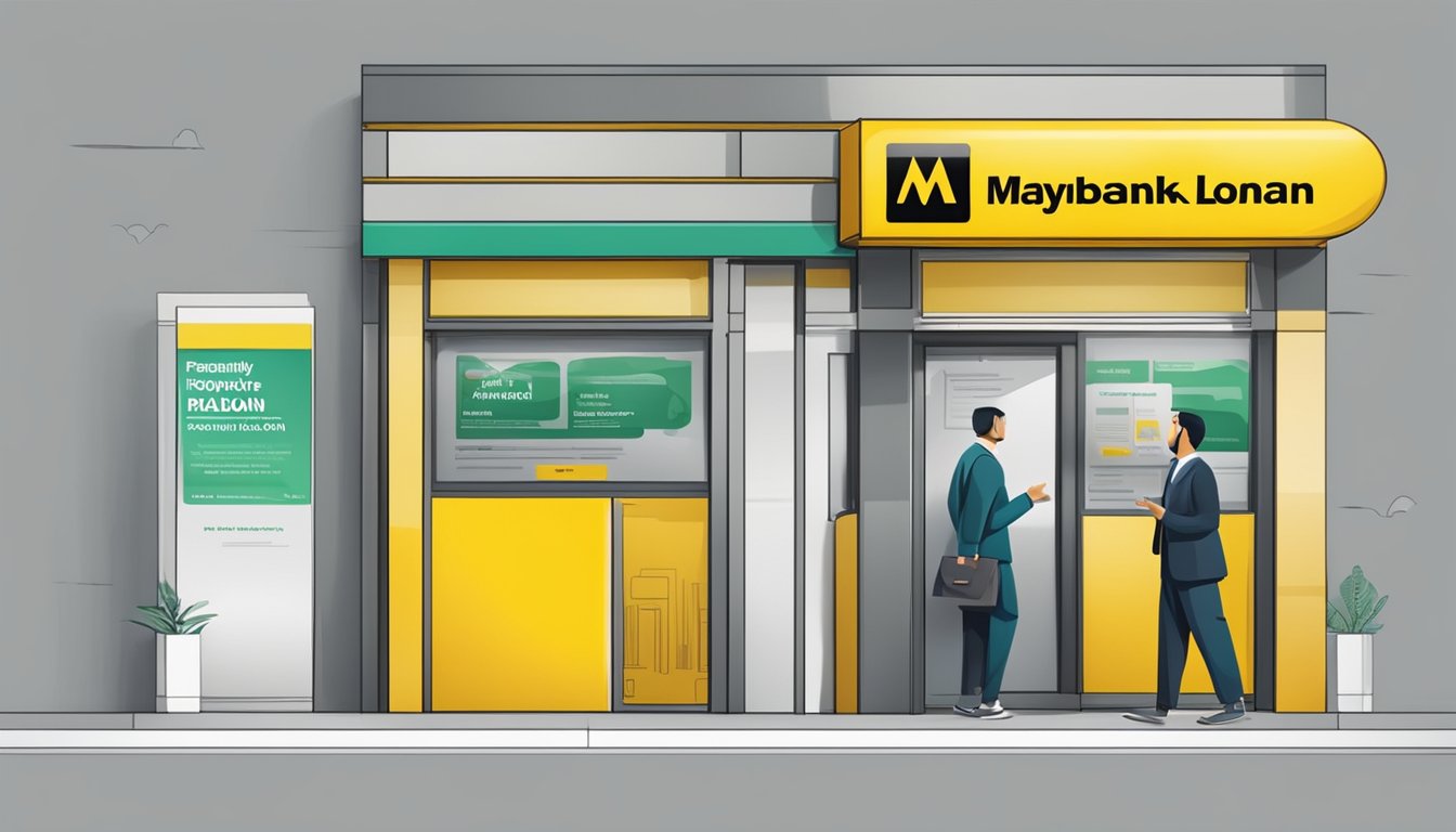 A signboard with "Frequently Asked Questions Maybank Personal Loan Islamic" displayed prominently