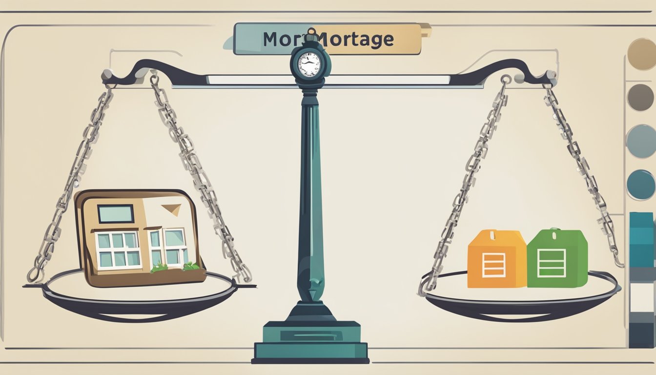 Two scales, one labeled "Mortgage Loan" and the other "Personal Loan," sit side by side. The mortgage loan scale tips heavily, while the personal loan scale remains balanced
