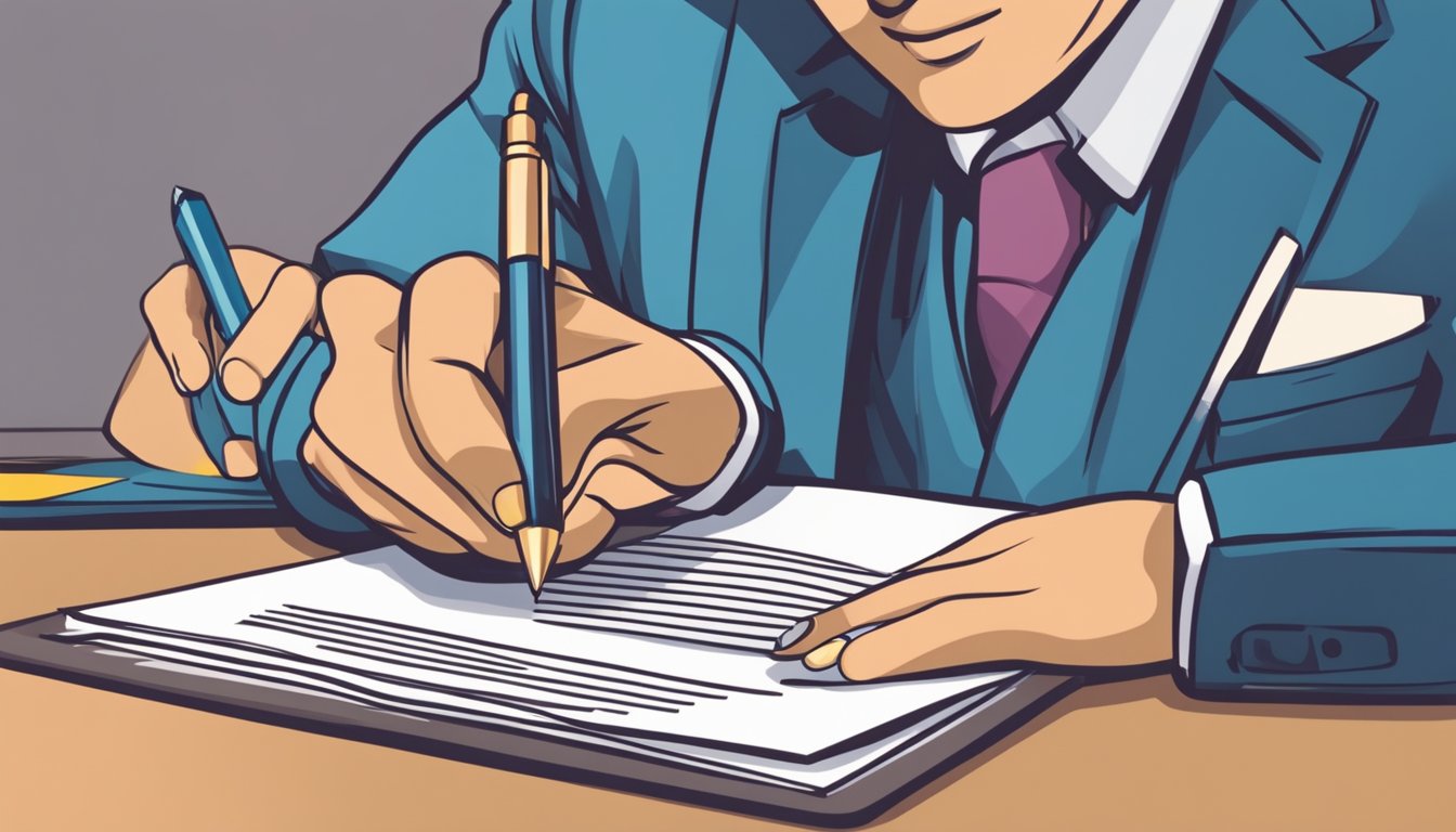 A person signing a contract for a personal loan to buy a business