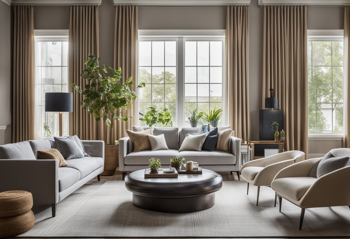 The living room features a cohesive aesthetic, with personalized touches throughout. The color scheme is harmonious, and unique decor items add character to the space
