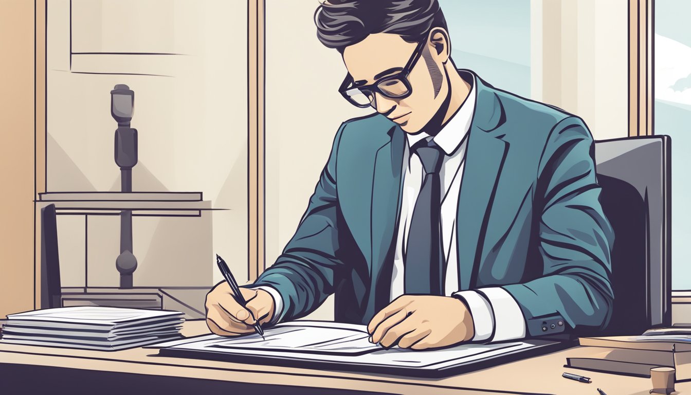 A person signs a document for an RHB personal loan at a desk