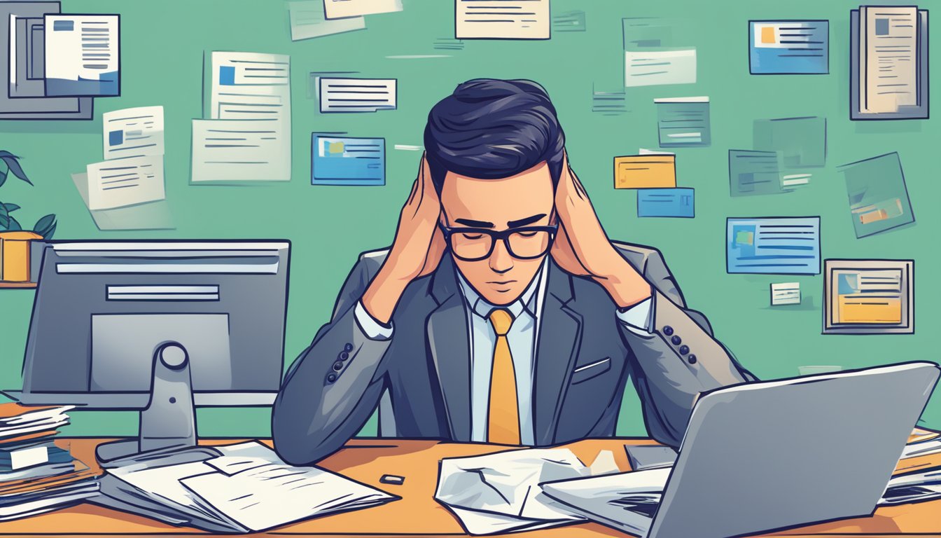 A person with a low credit score applies for a personal loan, facing rejection from multiple banks and feeling frustrated