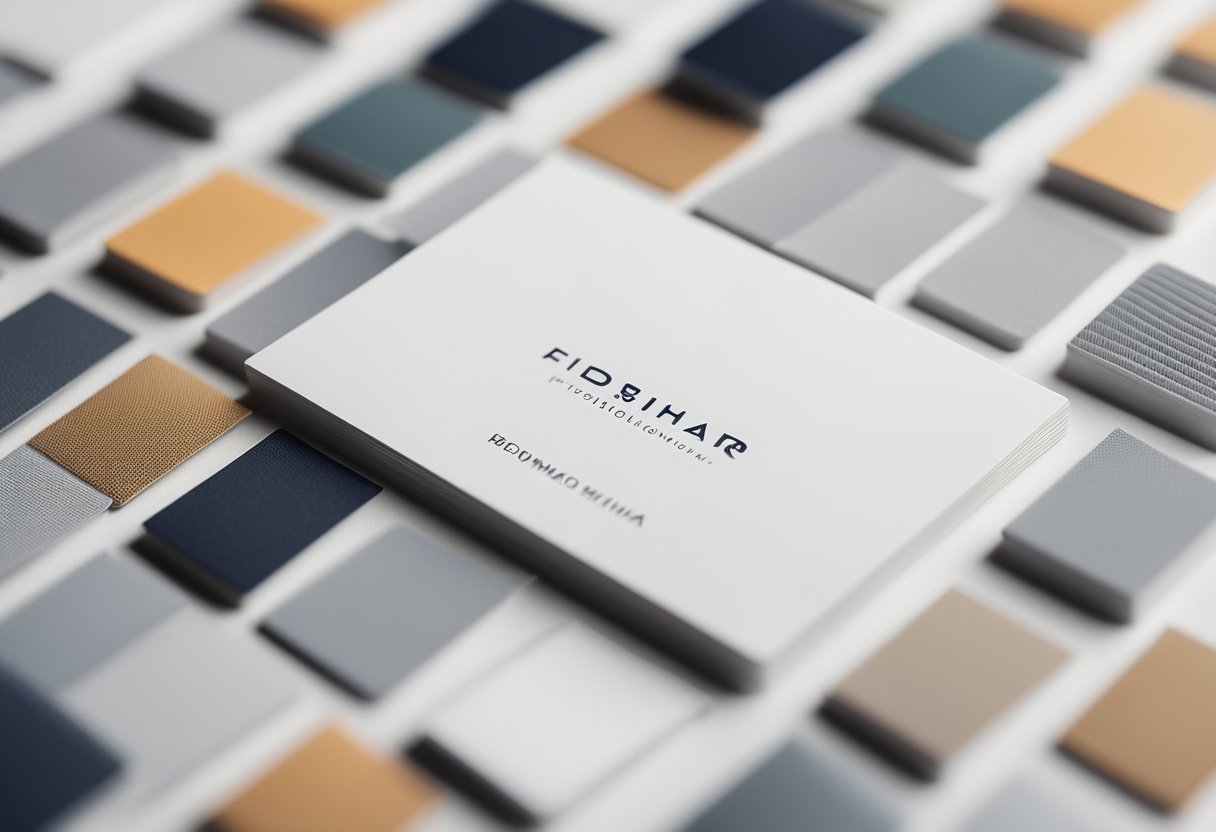 A sleek, modern logo being etched onto a clean, white business card. A stylish mood board with color swatches and fabric samples
