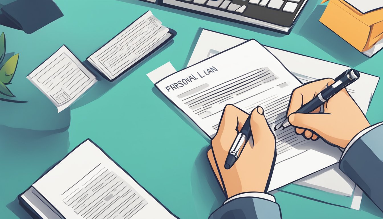 A person signing a simple personal loan agreement at a desk with a pen and paper