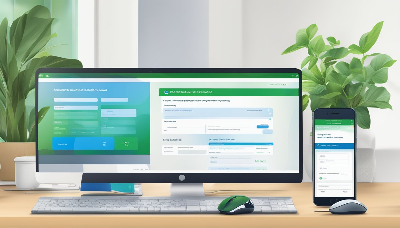 A computer screen displaying the Standard Chartered website with a personal loan payment form open, a keyboard and mouse nearby