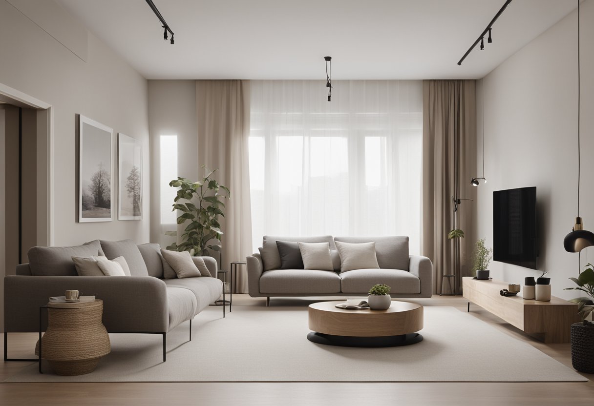 A spacious, clutter-free room with clean lines, neutral colors, and minimal furniture. Simple decor and unadorned walls create a serene, uncluttered atmosphere