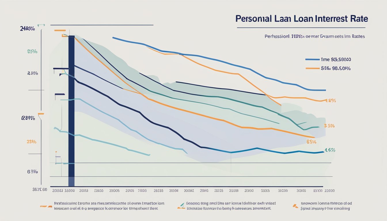 A table displaying UOB personal loan interest rates, with a graph showing the fluctuation of rates over time