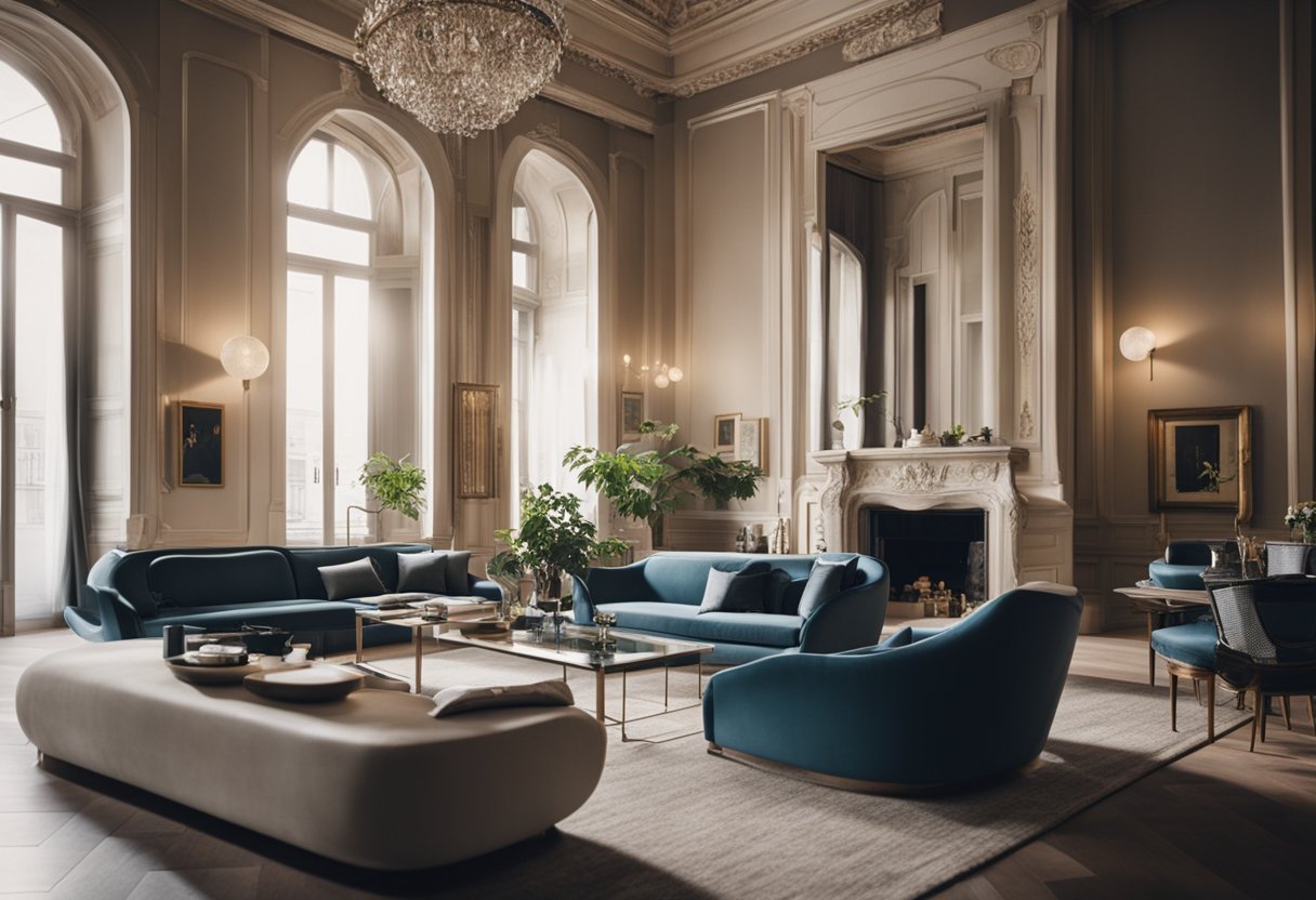 An elegant Italian interior with modern furnishings and classic architectural details
