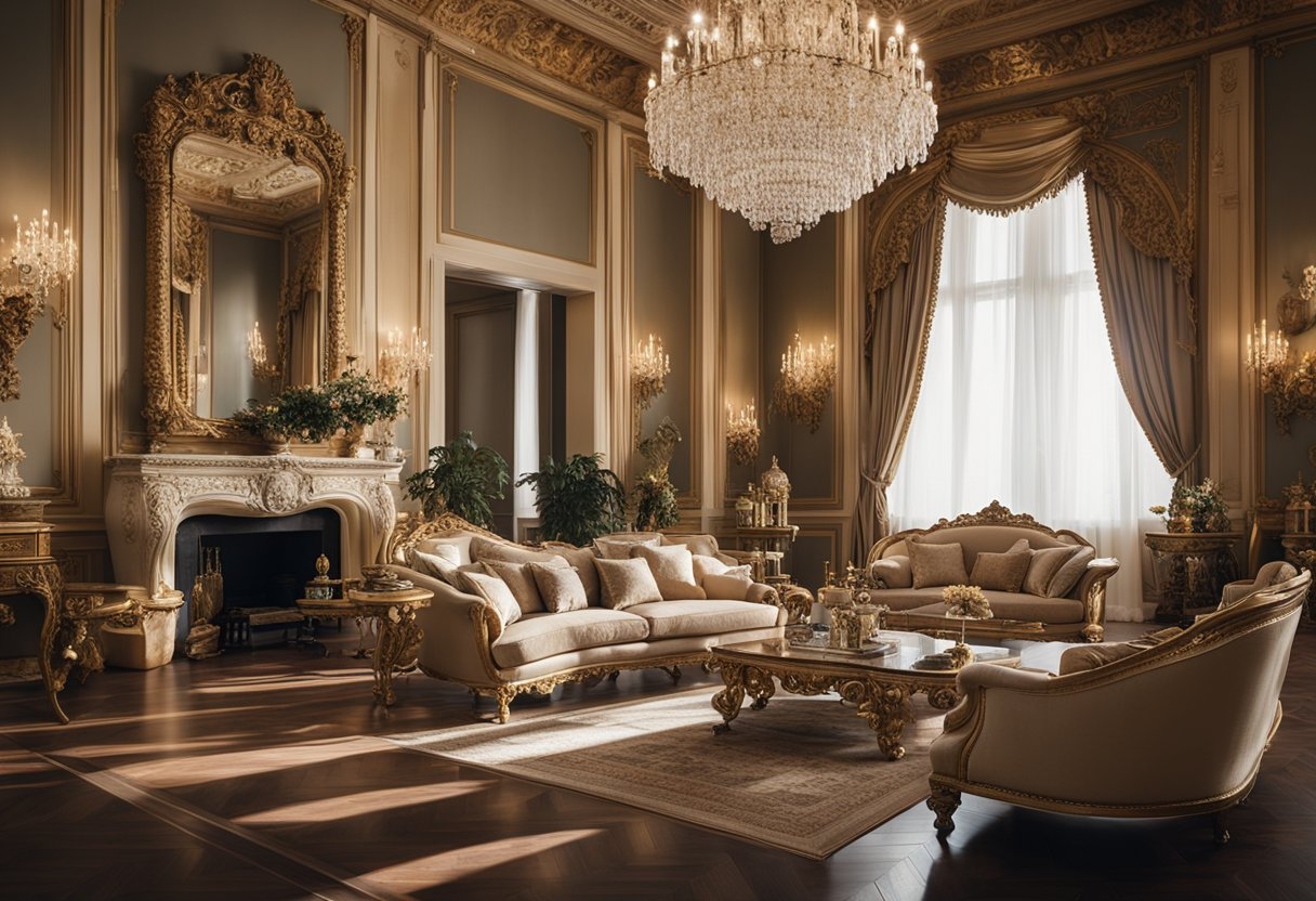 A grand, ornate room filled with luxurious furniture and elegant decor, showcasing the influence of Italian Masters in interior design