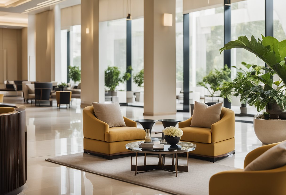 The Oberoi interior design features modern furniture, clean lines, and a neutral color palette. The space is well-lit with natural light, and the decor exudes elegance and sophistication