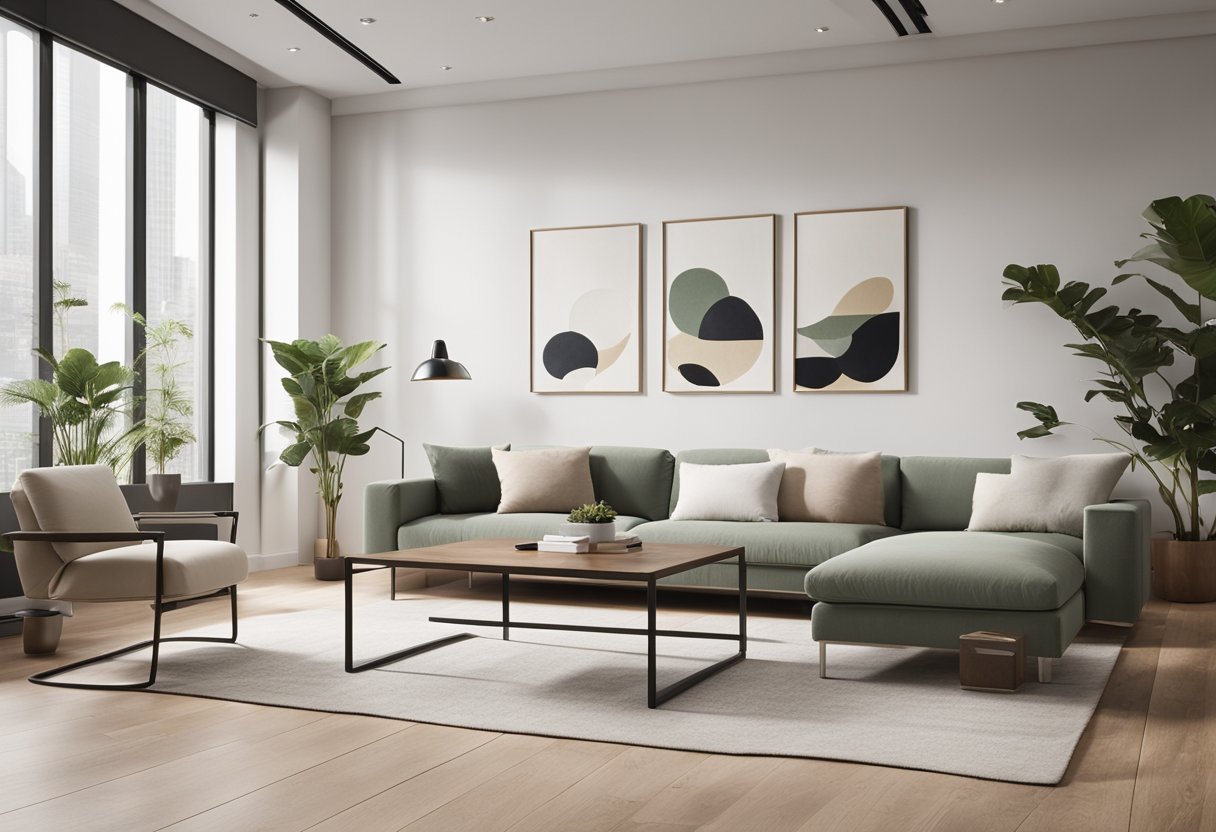 A spacious room with clean lines, neutral colors, and simple furniture. Natural light floods the room, creating a serene and uncluttered atmosphere