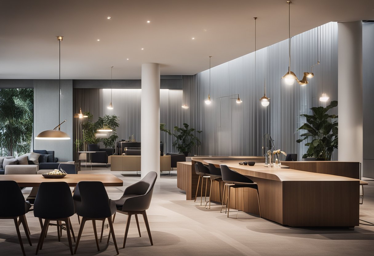 A spotlight shines on a sleek, modern interior design space, showcasing the winners of the Top Interior Awards by Dezeen