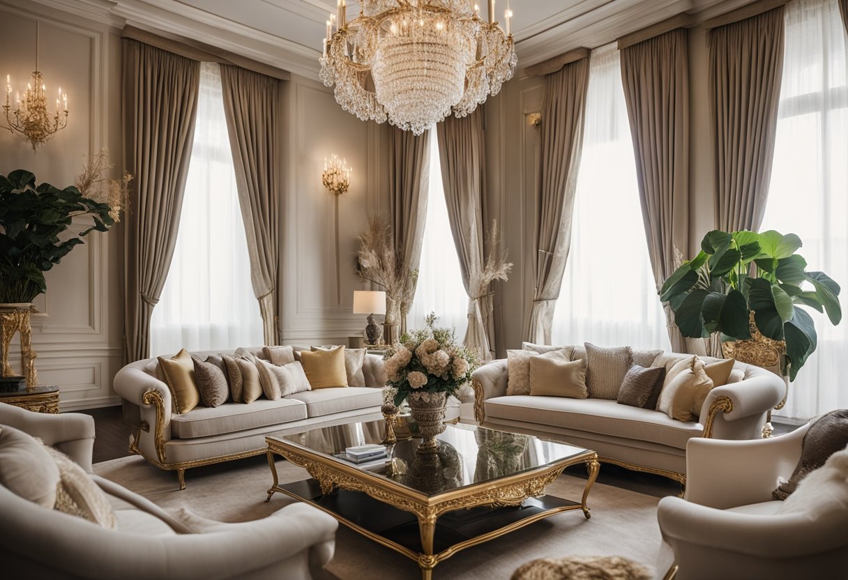 A luxurious living room with elegant furniture and ornate decorations, showcasing the impeccable taste and style of famous Italian interior designers