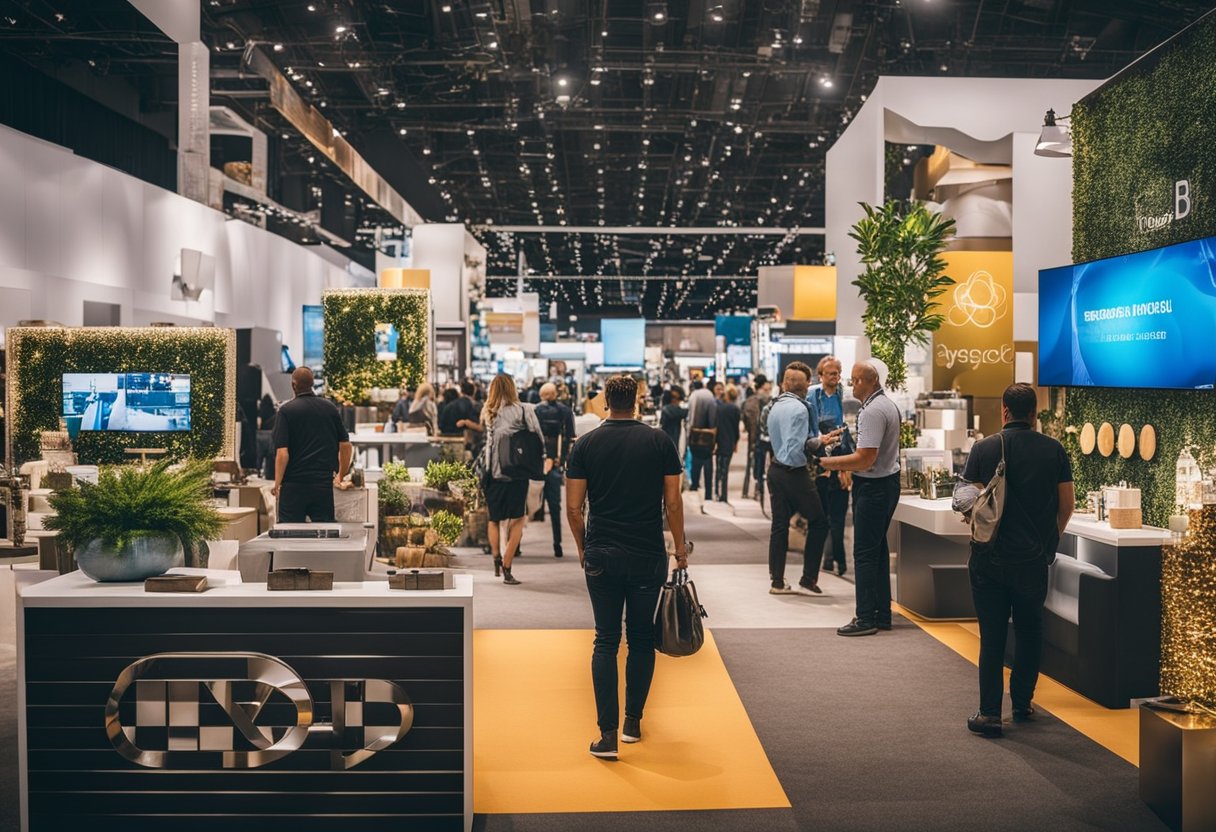 The bustling interior design show in Vegas features vibrant displays, innovative products, and engaged attendees seeking inspiration