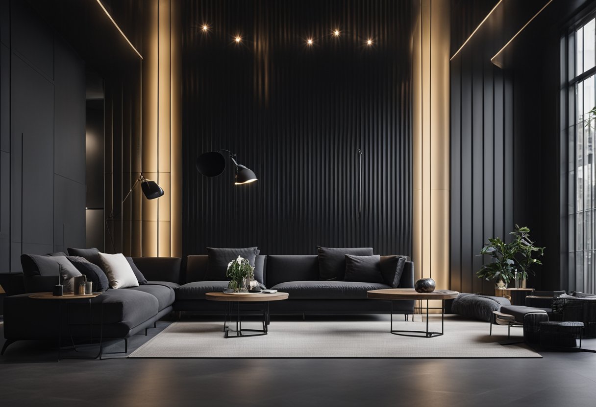 A black wall interior with minimalistic decor and soft lighting