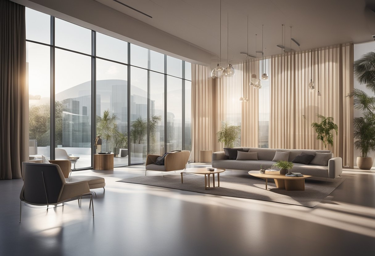 A modern, sleek interior space with polycarbonate furniture and decor. Natural light filters through the translucent material, creating a soft, inviting ambiance