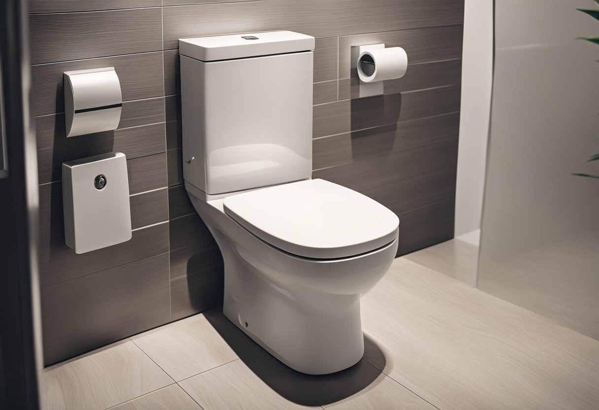 A compact toilet with clever storage, space-saving fixtures, and efficient layout