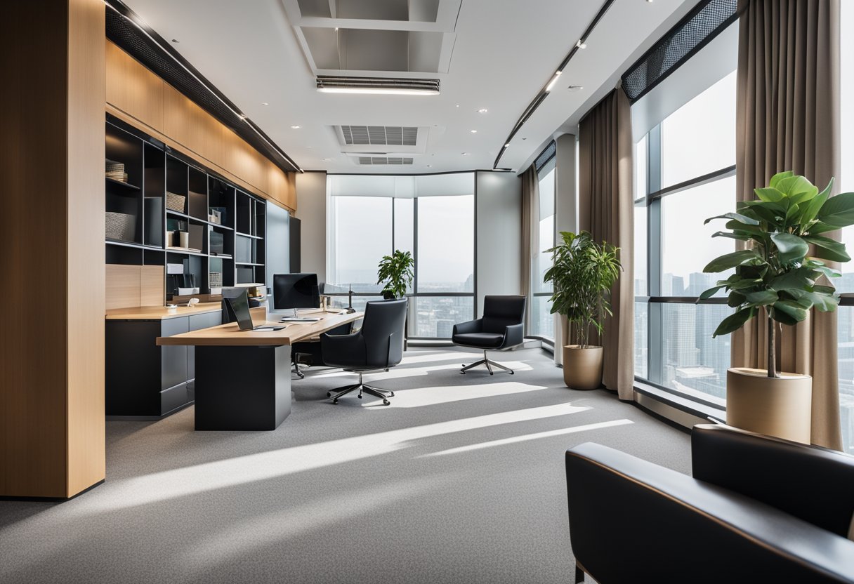 A modern, sleek office space with luxurious furnishings and a focus on client comfort and satisfaction