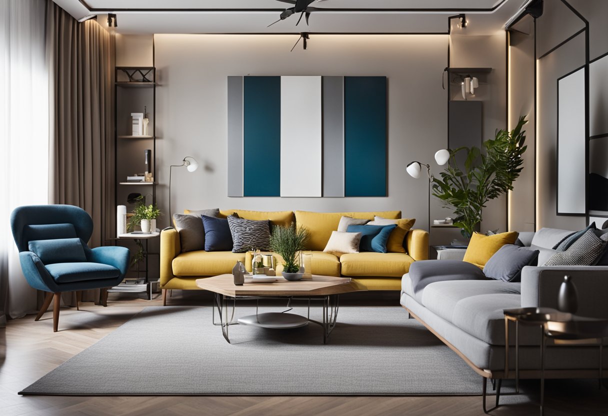 A living room with cohesive color scheme and balanced furniture layout, creating a sense of harmony and cohesion in the space