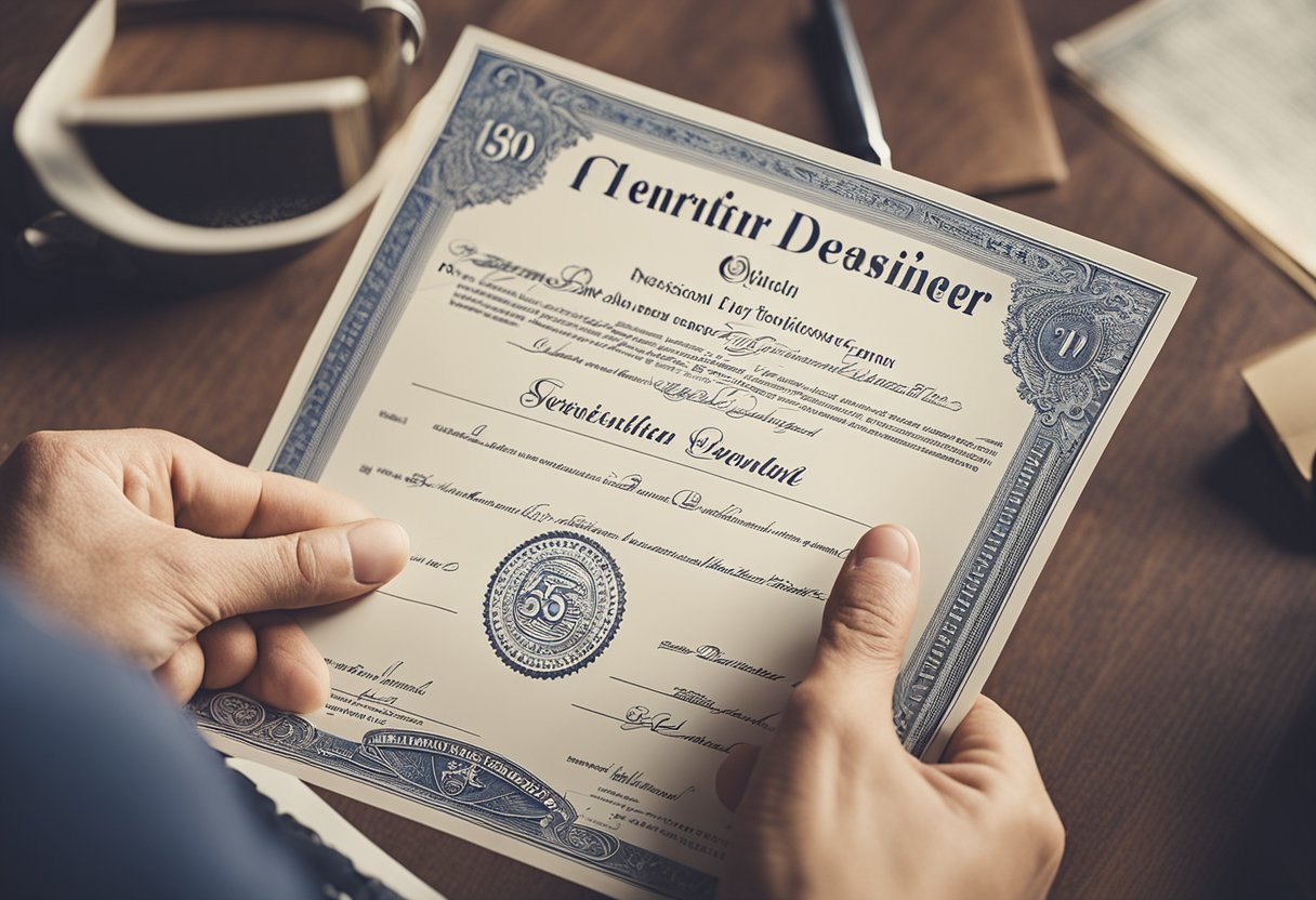 An interior designer receiving their license certificate
