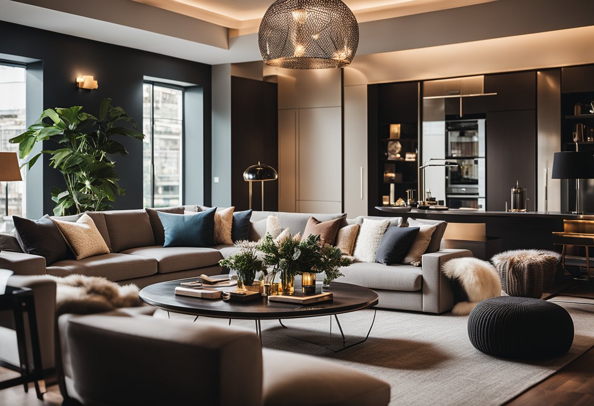 A cozy living room with modern furniture, warm lighting, and stylish decor showcased in a top interior design magazine