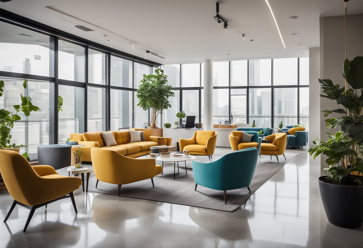 A modern, well-lit interior space with sleek furniture and pops of color. Clean lines and a sense of spaciousness convey a welcoming and professional atmosphere