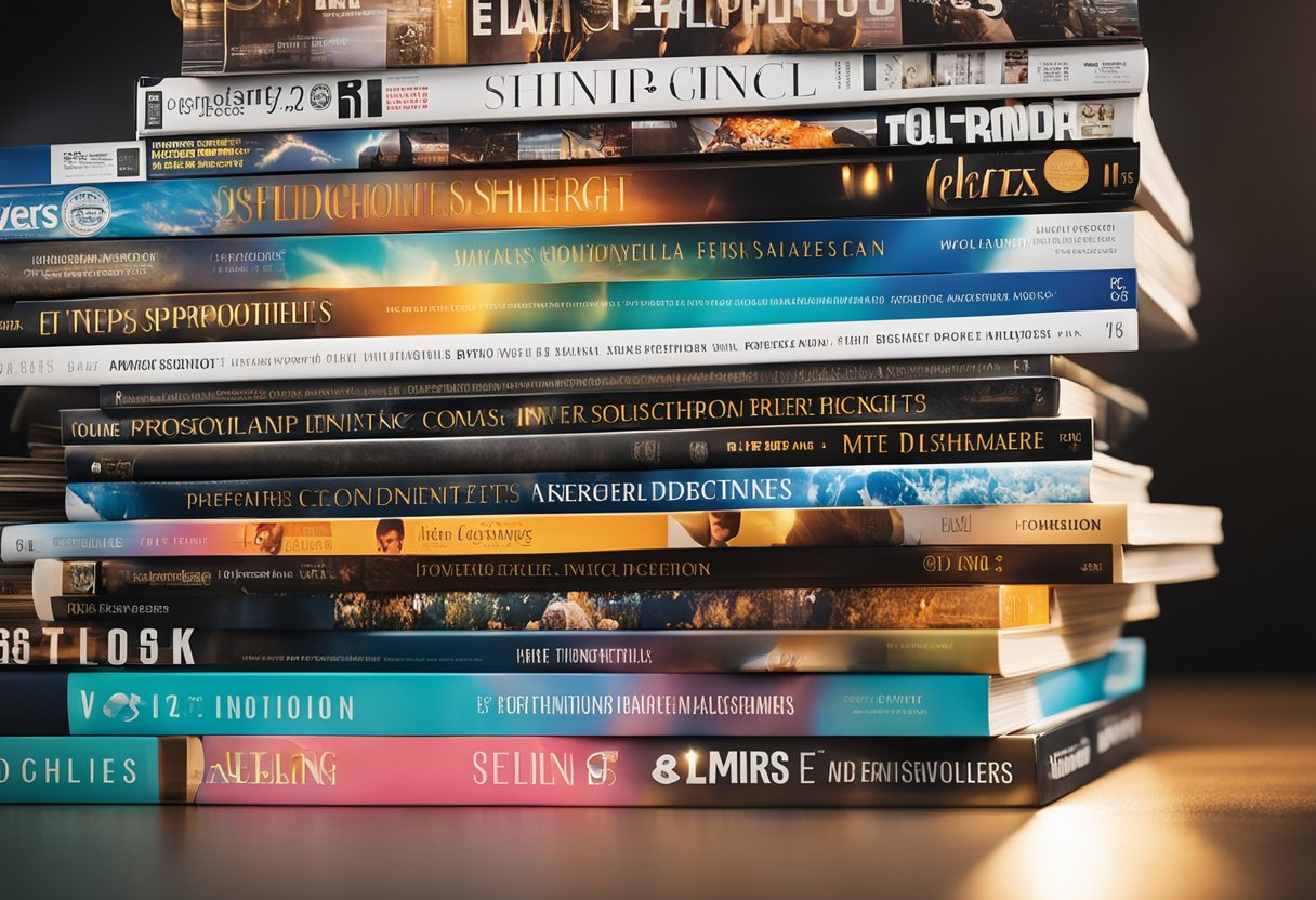 A spotlight shines on a stack of top interior design magazines, showcasing their titles and vibrant cover designs