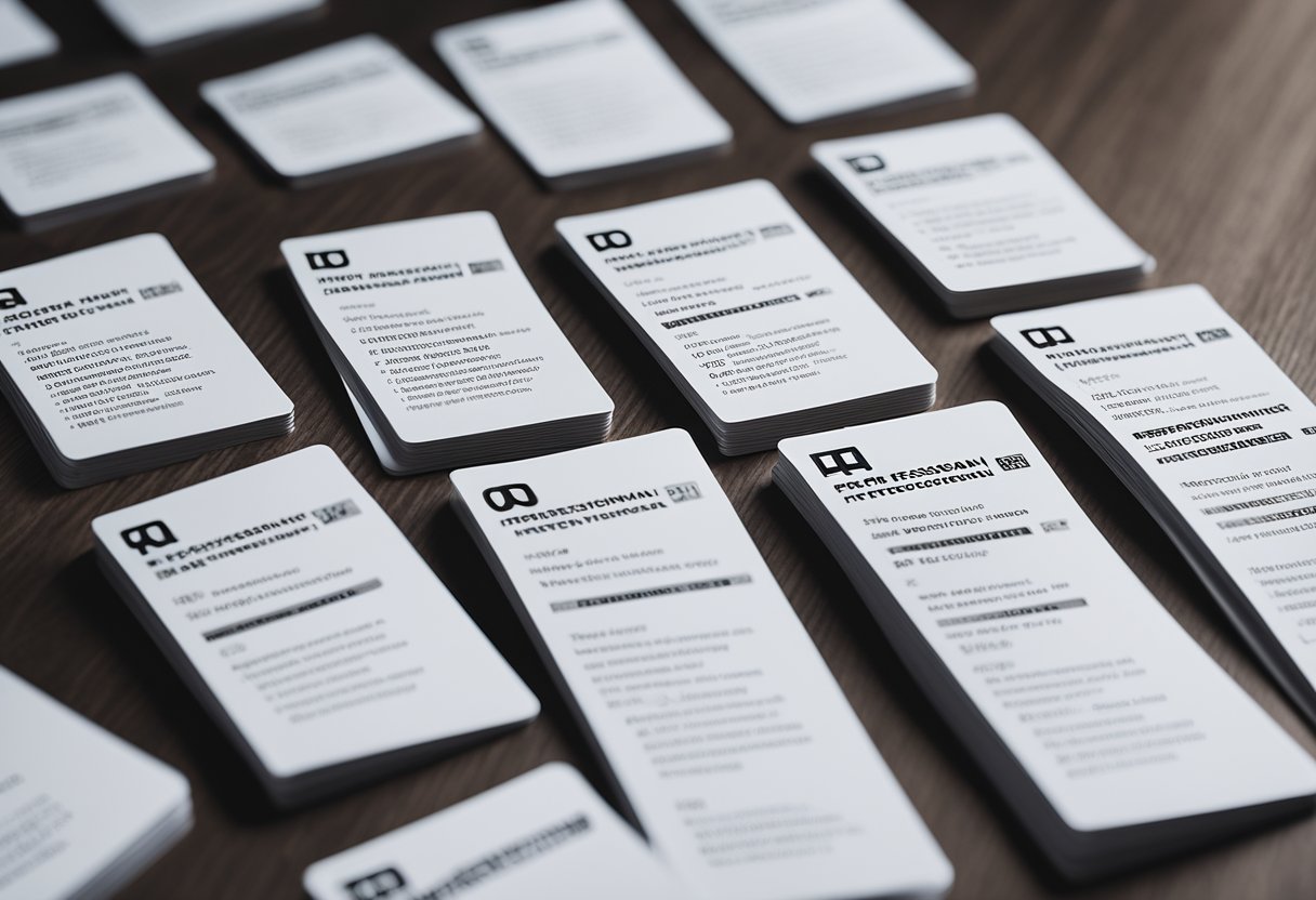 A stack of FAQ cards arranged on a sleek, modern desk with a clean and professional design