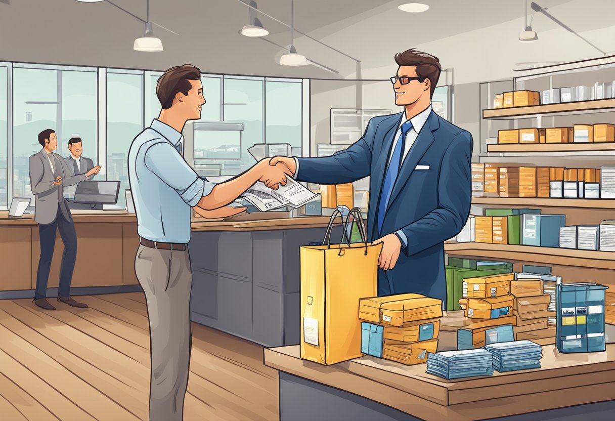 A businessman purchasing a cheap item and later selling it for a higher price, depicting successful transaction case studies