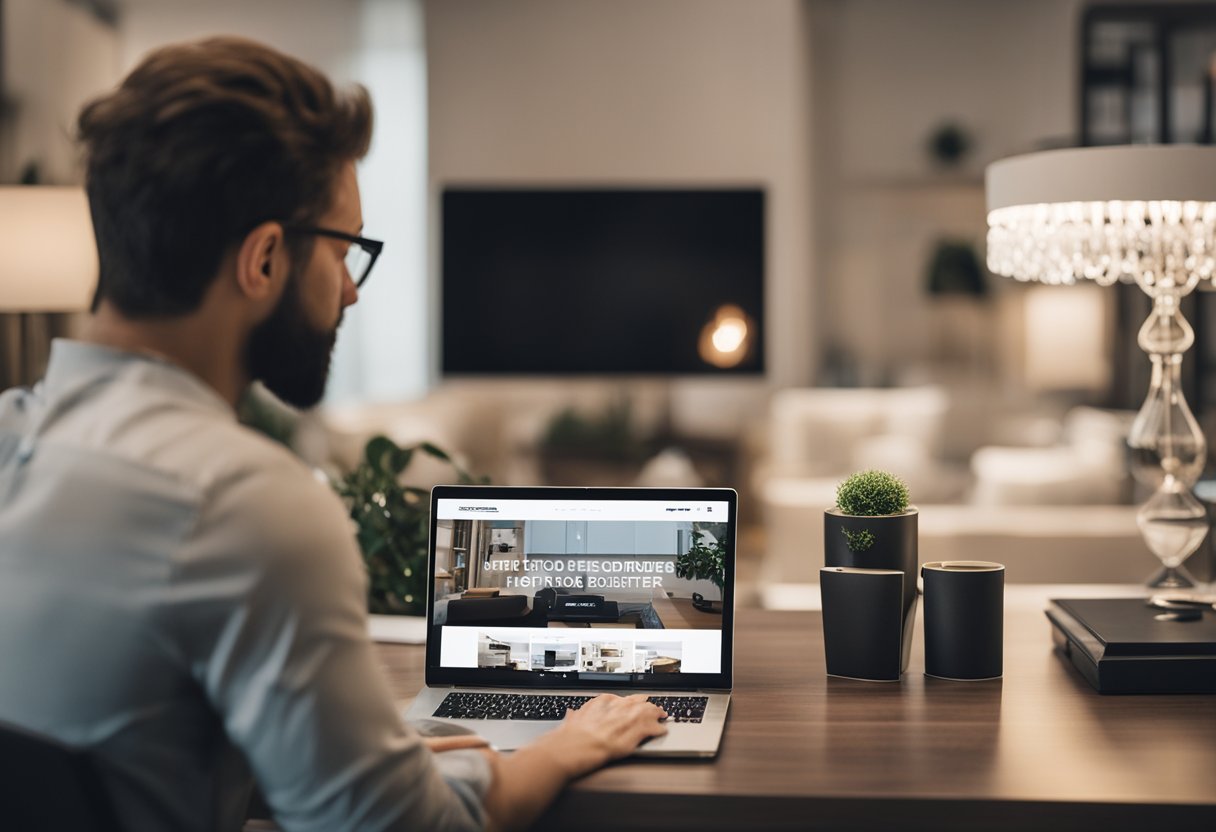 An interior designer presents portfolio online, attracting clients and recruiters