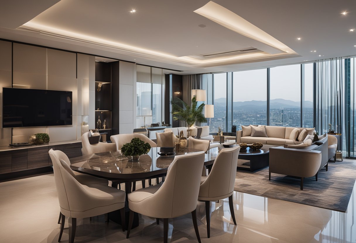 A luxurious, modern interior design project being executed with precision and attention to detail. High-end materials and elegant finishes are being incorporated into the space, creating a sense of sophistication and refinement