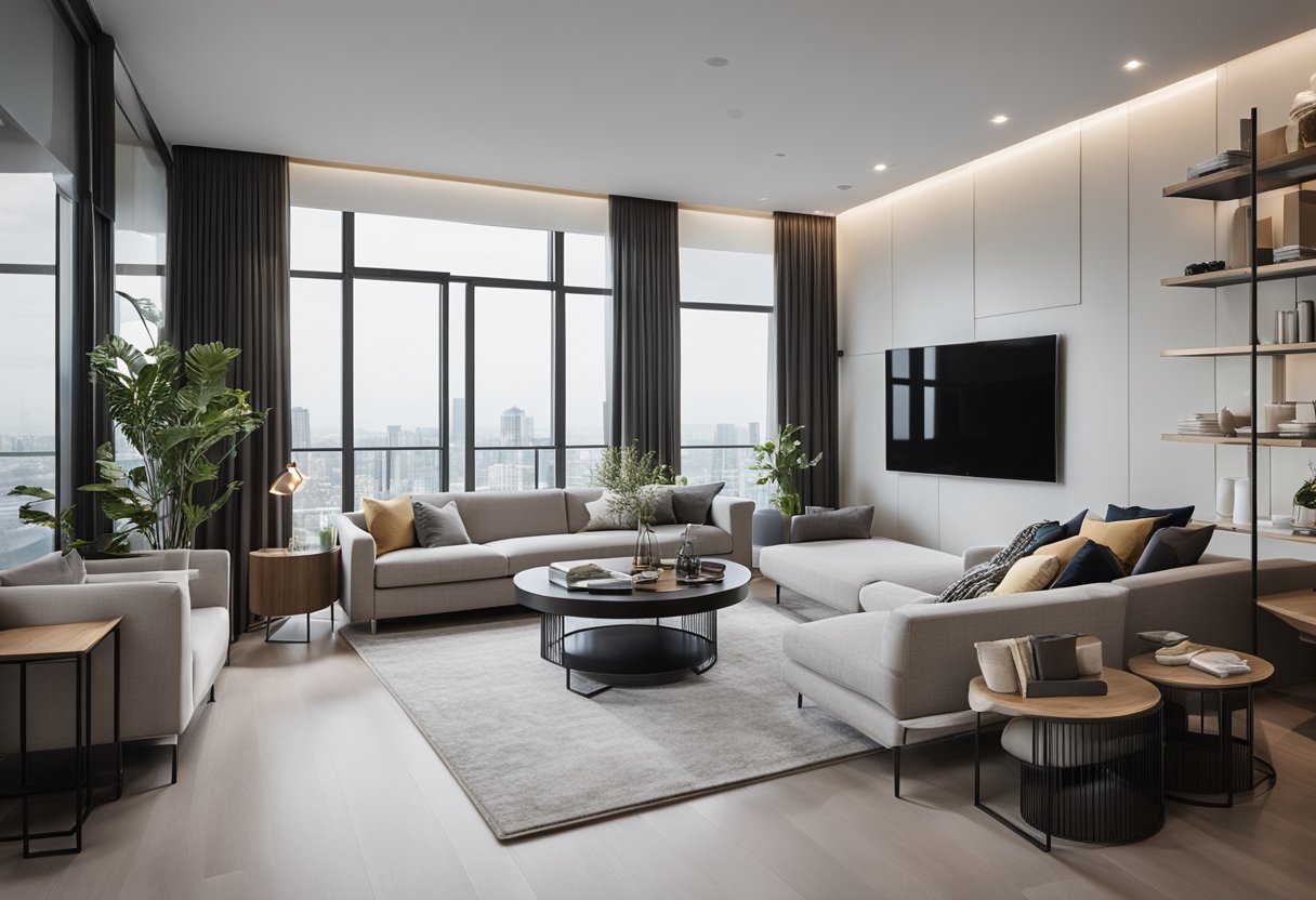 The condo's interior is cleverly designed, with multi-functional furniture and smart storage solutions. The space feels open and inviting, with a modern and minimalist aesthetic